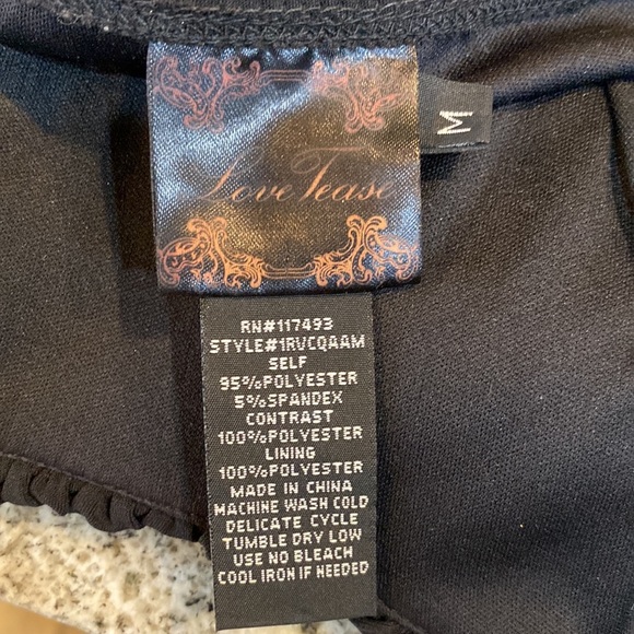 Love Tease Slip Dress in Black & Teal with a Tribal Like print on bottom. Size M - Picture 9 of 10